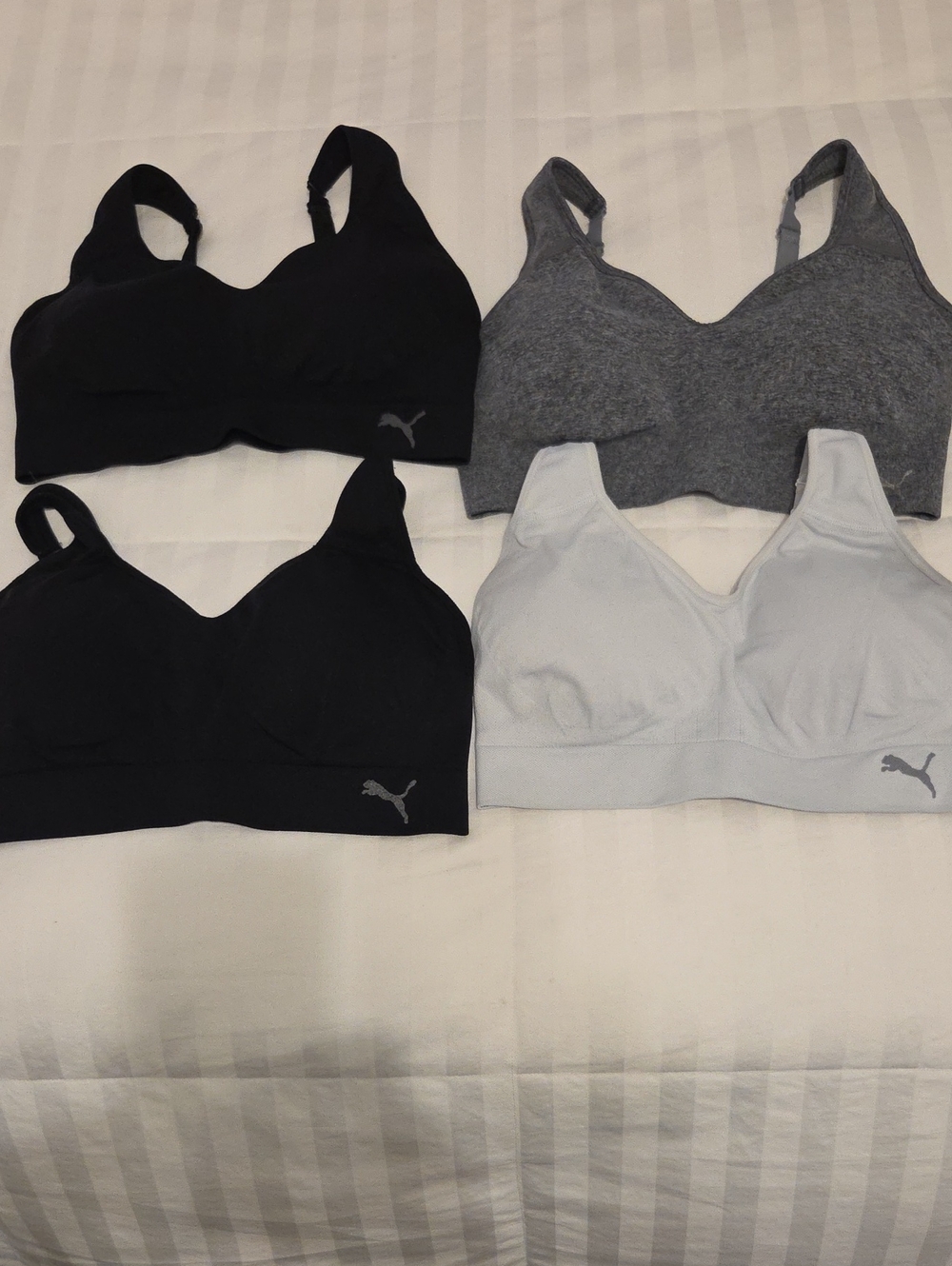 Puma Women's Seamless Sports Bra Pack — Black, Gray, Light Gray